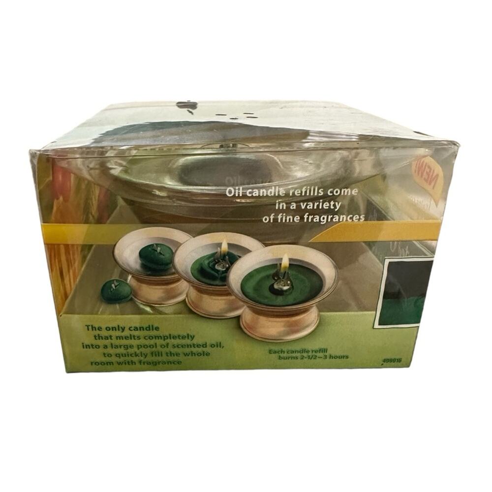 Glade Scented Oil Candles Glass Holder & (2) Two Candles Holly Evergreen New - Picture 2 of 4